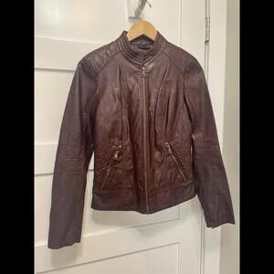 Moto Grunge GUESS Leather-like Jacket for Women - Burgundy - Size S